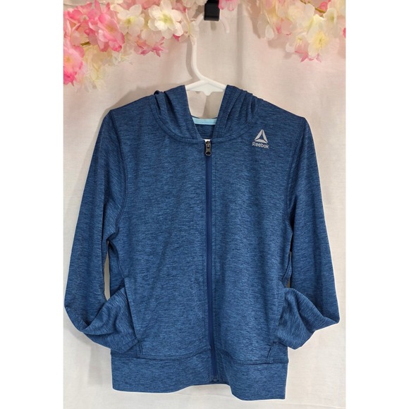 Reebok Unisex Blue Heathered Full Zip Hoodie Jacket XS 6-8 Space Dye Performance - Picture 5 of 8